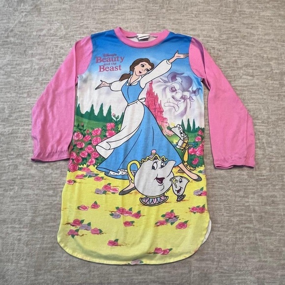 Vintage Disney Beauty & the Beast Nightgown Belle Pink Sleeve Dress Girls Size 8 - Picture 1 of 4